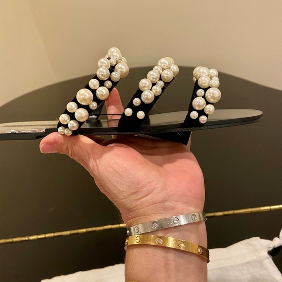 NWT Zara Flat Sandals with pearl embellished straps - Picture 14 of 17